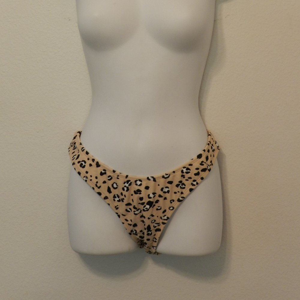Peach, black and white leopard print bikini bottom separate